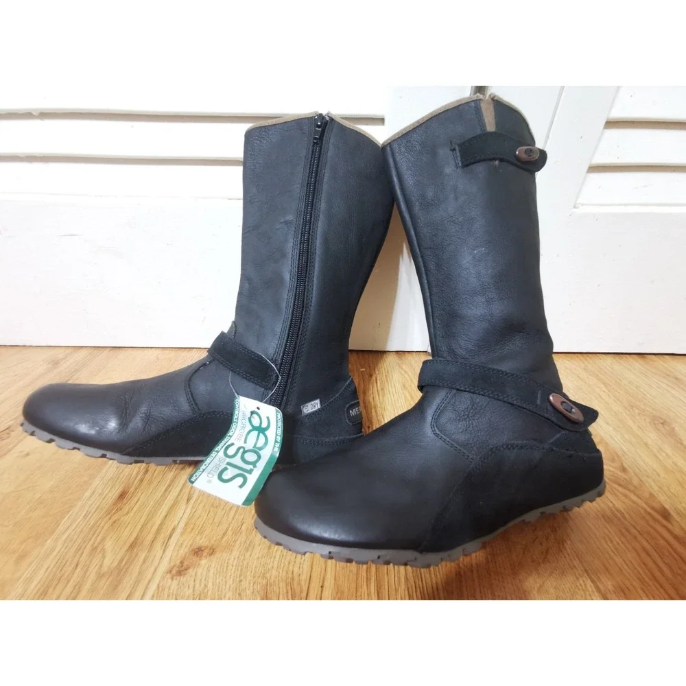 Womens Merrell Haven Autumn Waterproof Side Zip Black Suede Boots J48374 Siz 7.5